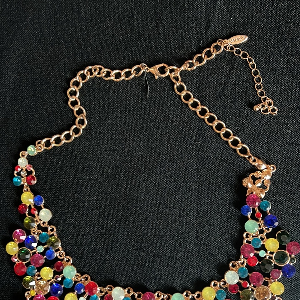 Multicolored Stone Gold Statement Neckless Beauti… - image 3